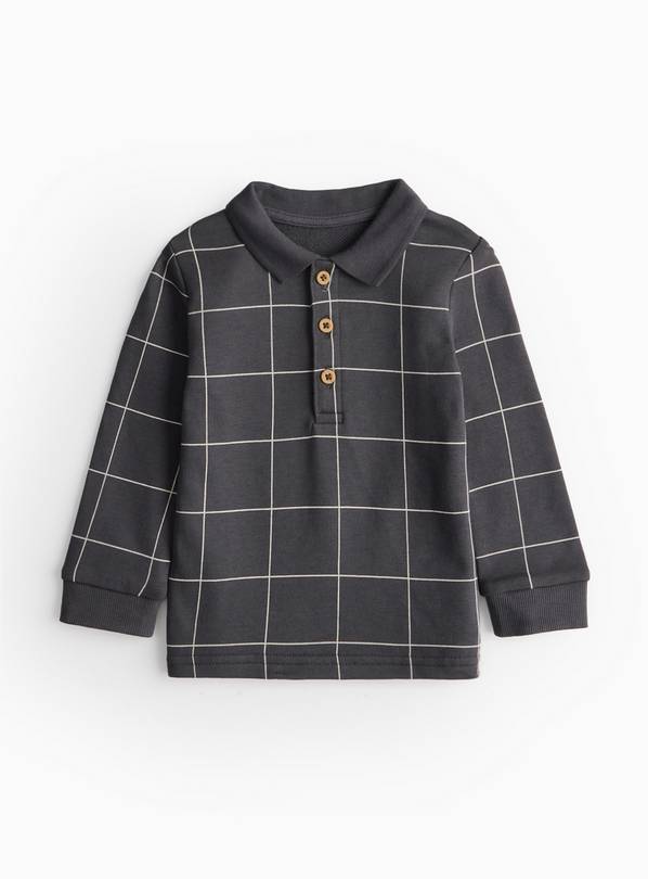 Dark Grey Check Long Sleeve Polo Shirt Up to 3 mths